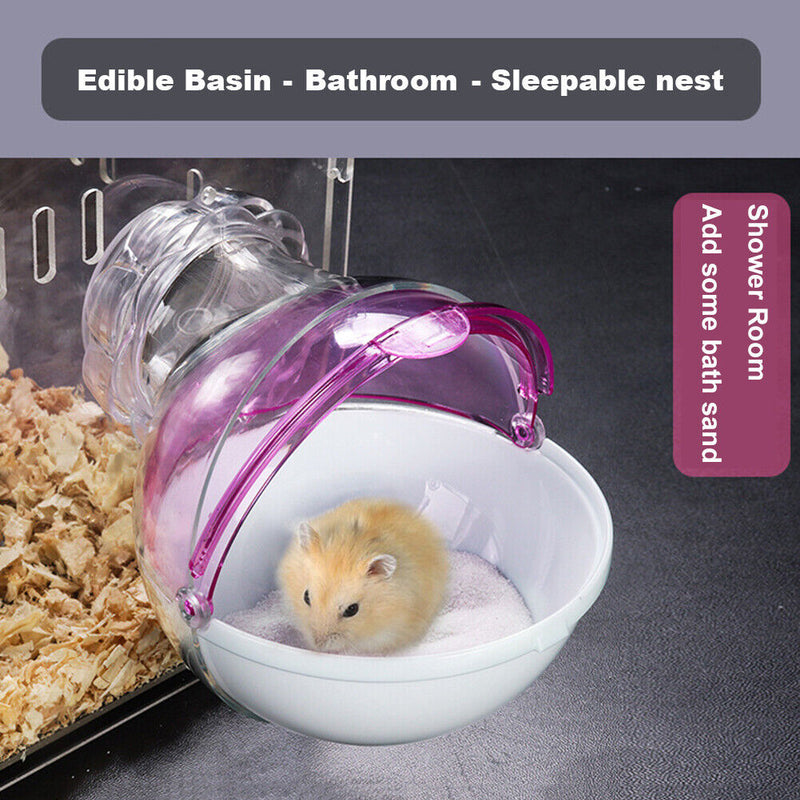 Cute Hamster Mouse Bathroom Toilet Cage Plastic Animal Bath Sand Box (Pink)