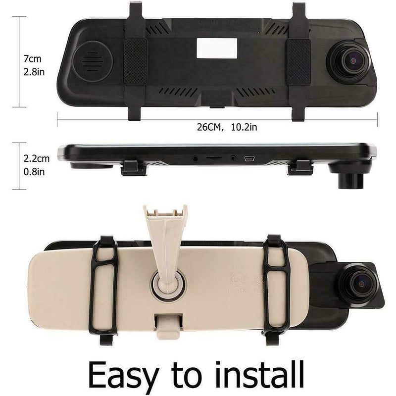 10" 1080P Dual Lens Car DVR Dash Cam Front and Rear Video Recorder Mirror D4B7