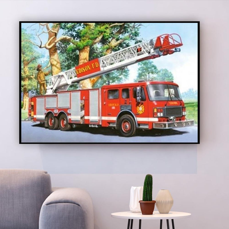 5D DIY Full Drill Diamond Painting Fire Truck Cross Stitch Mosaic Kit Wall Decor