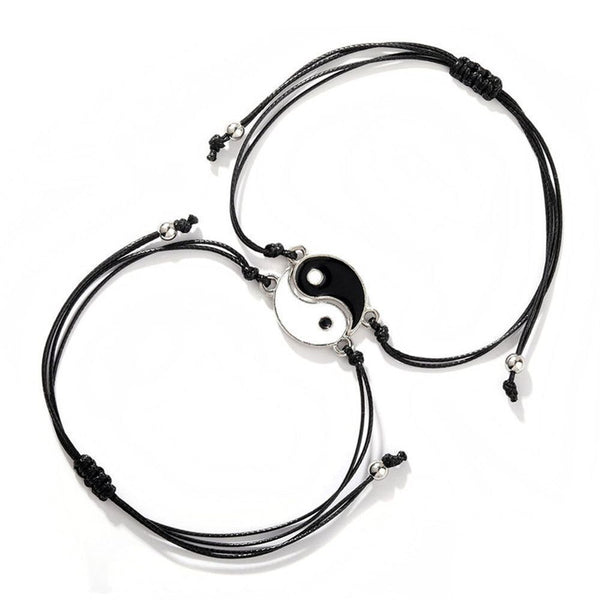 Wristband Woven Rope Couple Bracelet Tai Chi Alloy Pendant Yin Yang Charm