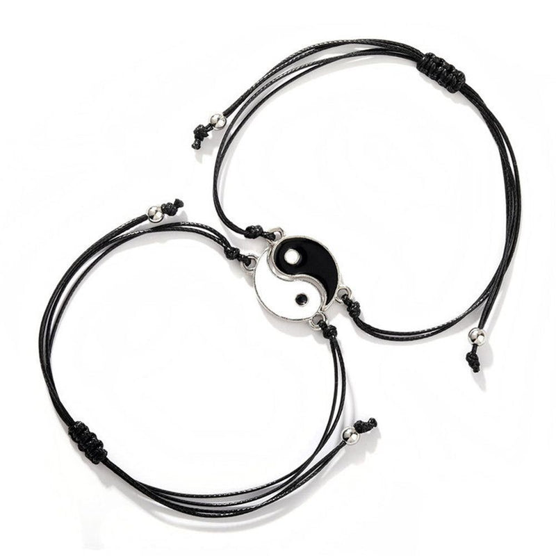 Wristband Woven Rope Couple Bracelet Tai Chi Alloy Pendant Yin Yang Charm