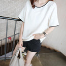 Women Bottom T-Shirt Solid Color Half Sleeve O-neck Tee Shirt (White M)