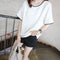 Women Bottom T-Shirt Solid Color Half Sleeve O-neck Tee Shirt (White M)
