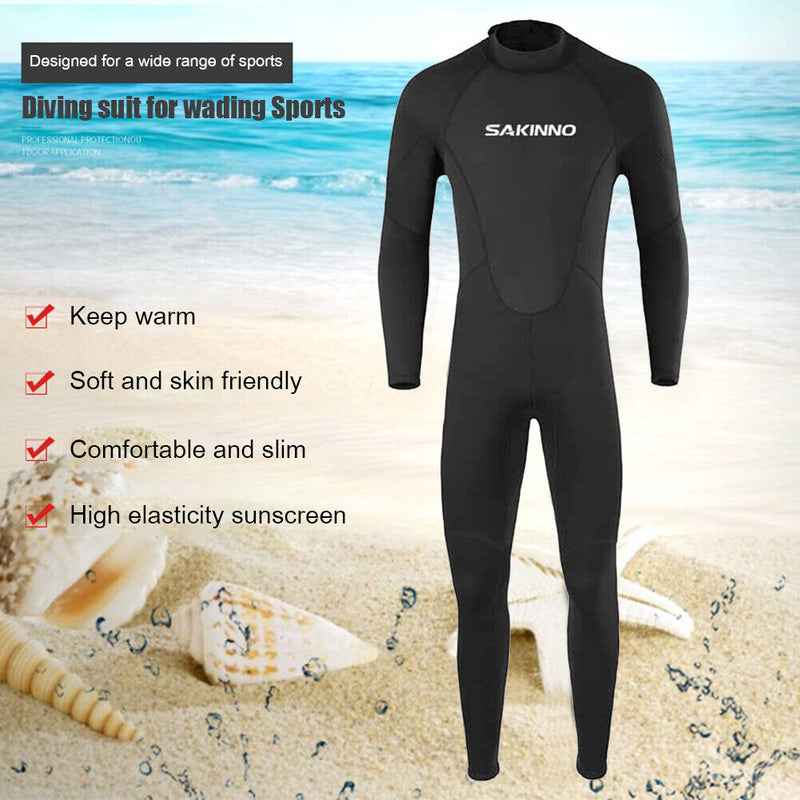 Full Body Men Neoprene Wetsuit Jumpsuit Quick-Drying Wet Suit (Black 2XL) Newly