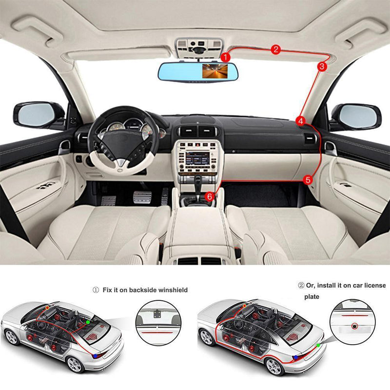 HD 1080P 4.3 inch Dual Lens Car DVR Rear View Mirror Dash Cam Video Camera Newly