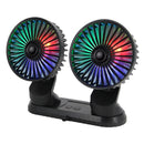 F404D USB Vehicle Fan Dual Head Powerful 3-Speed Dashboard Fan with LED Lights