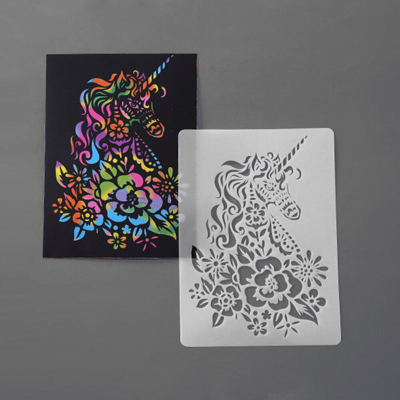 Scratch Painting Stencils Drawing Template DIY Lace Ruler Kids Toys (Horse)