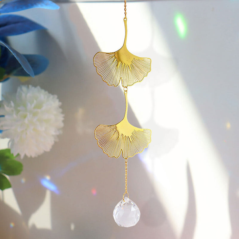 #A Crystal Wind Chime Prism Lotus Ginkgo Four Leaves Dream Catchers Curtain Deco