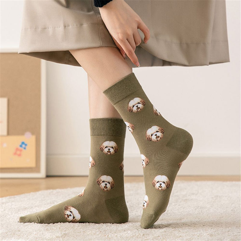 Creative Cute Cartoon Dog Cotton Socks Stockings Middle Tube Socks Female Sox