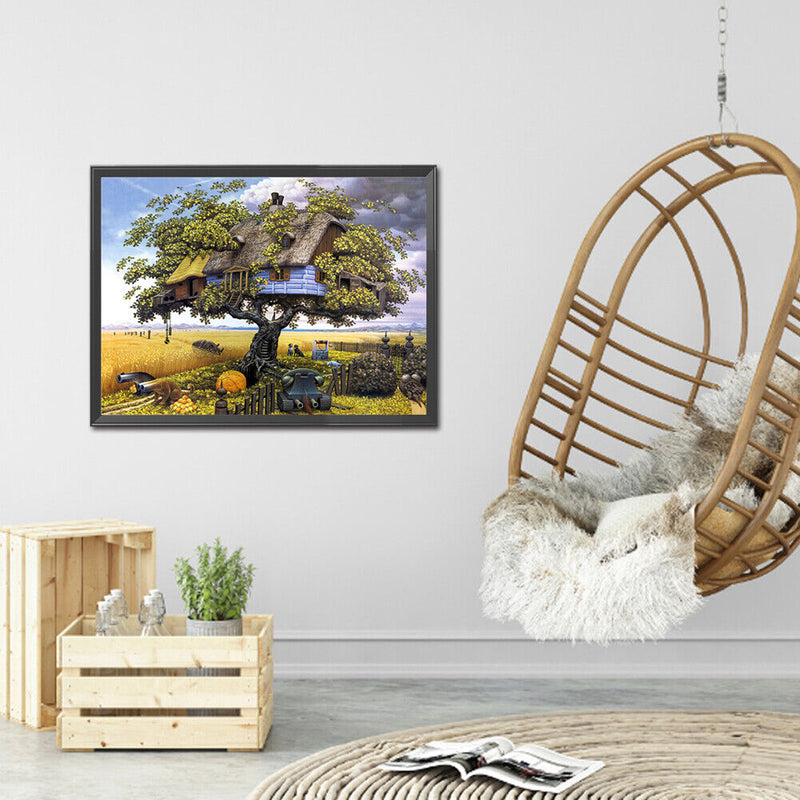 DIY Mosaic Rhinestone Drawing Tree House Full Drill Diamond Painting Home Decor