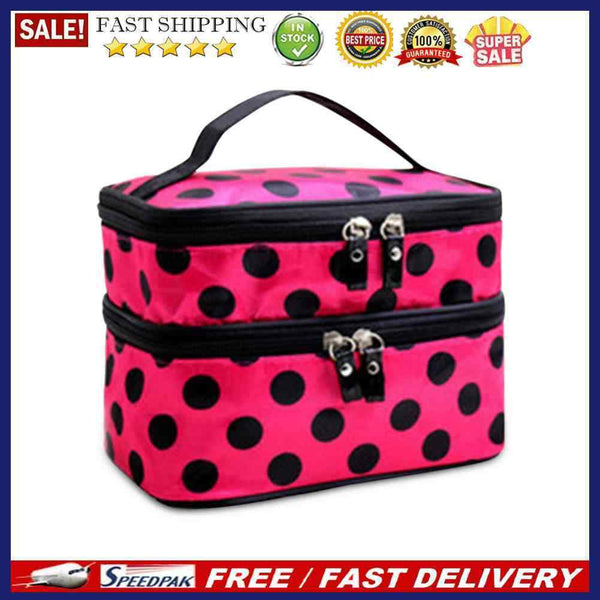 Double Layer Women Cosmetic Bag Zipper Organizer Portable Travel Makeup Stora