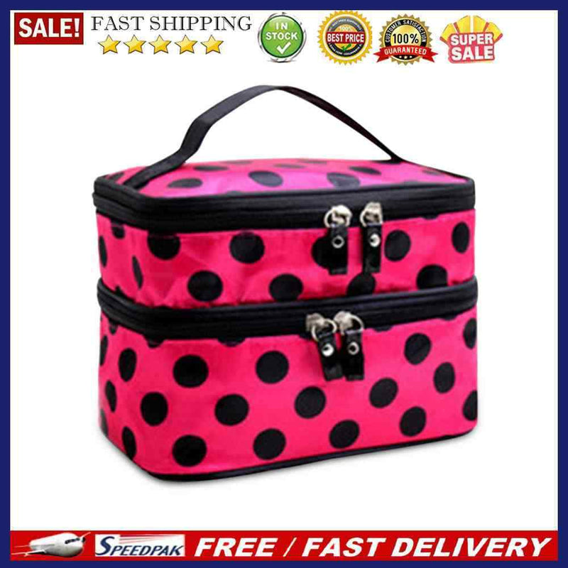 Double Layer Women Cosmetic Bag Zipper Organizer Portable Travel Makeup Stora