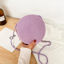 Fashion Women Straw Woven Pure Color Messenger Bag Round Purse (Purple)