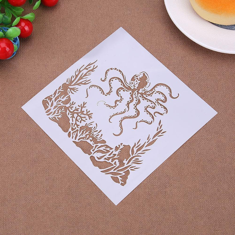 Octopus Coffee Spray Printing Mold DIY Cake Embossed Decor Baking Stencil
