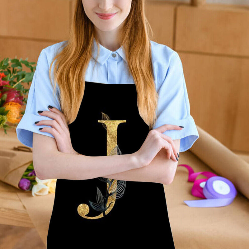 Golden J Print Apron Linen Waterproof Cooking Bibs Home Pinafore (68x55cm)