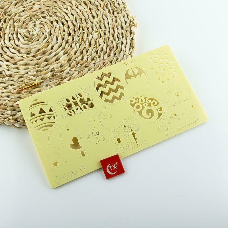 Happy Easter Egg Rabbit Cake Tool Acrylic Embossed Mold Fondant Baking H9T0