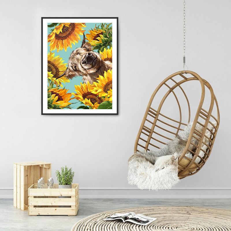 Diamond Painting Sunflower Cow Full Round Drill Picture of Rhinestone DIY Kit