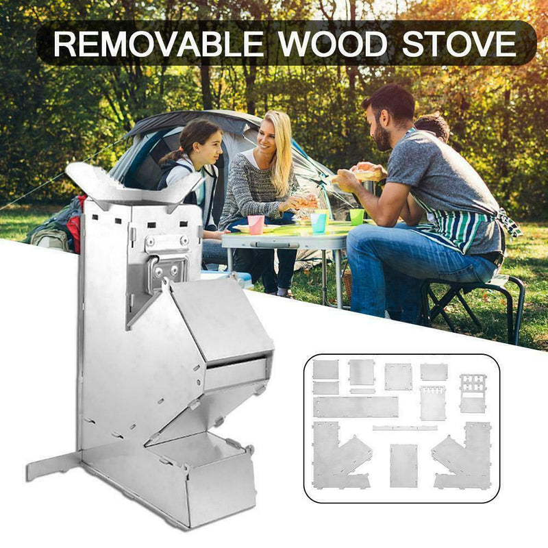 Outdoor Camping Wood Stove Folding Picnic Rocket Burner BBQ Cooking Stove F7X0