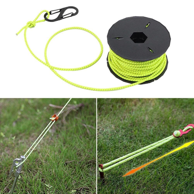 Elastic Reflective Outdoor Camping Tent Rope with Carabiner Hook (Green)