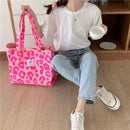 Women Leopard Pattern Printing Shoulder Bag Fashion Canvas Tote Shopping Bags