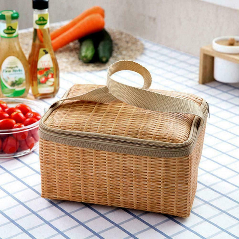 Portable Wicker Rattan Waterproof Tableware Insulated Thermal Basket Z4Y1