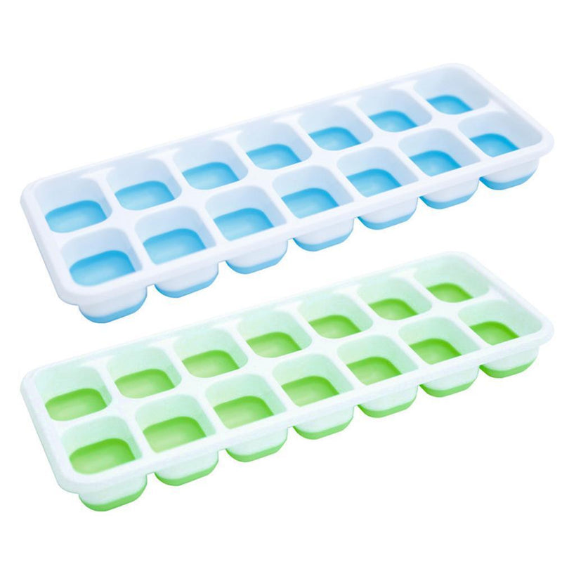 2*14 Grid Ice Cube Tray Mold DIY Popsicle Ice Cube Freezer with Cover Green