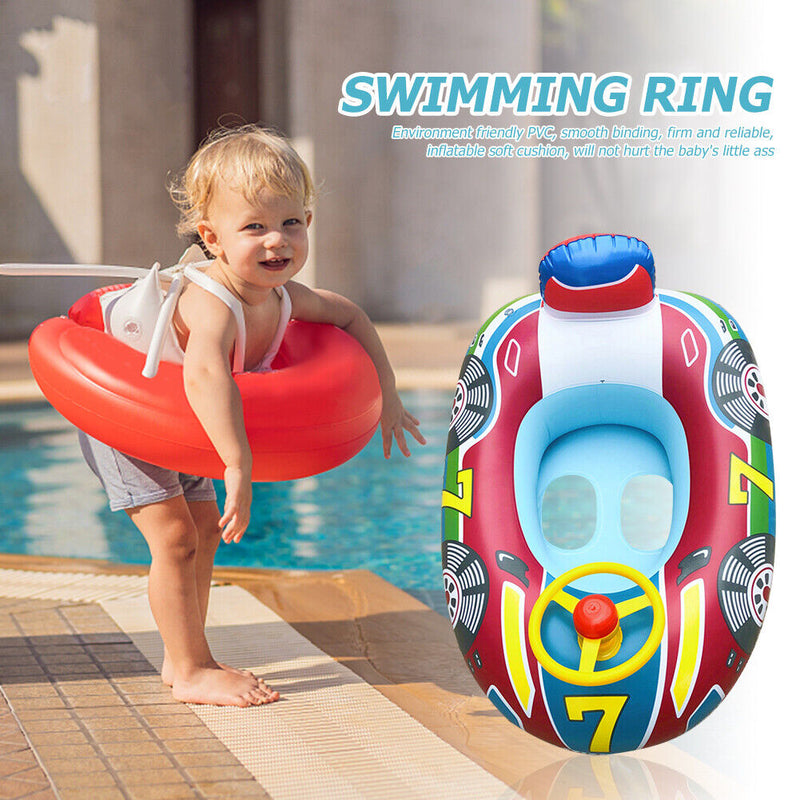 Car Shape Inflatable Swimming Ring Floating Ring with Steering Wheel (Blue)