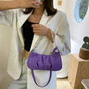 Solid Pleated Women Shoulder Bag PU Clear Chain Crossbody Handbag (Purple)