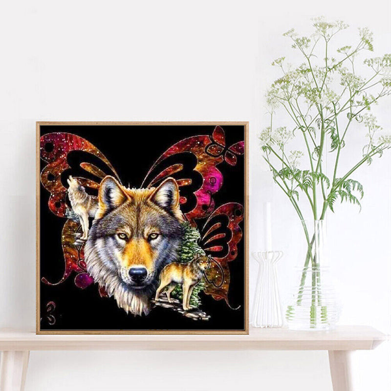 DIY 5D Mosaic Painting Kit Butterfly Wolf Full Drill Round Diamond Drawing Decor