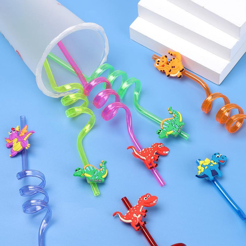 Design Cartoon Pattern Straws-Plastic Dinosaur Reusable Straws Dino Theme