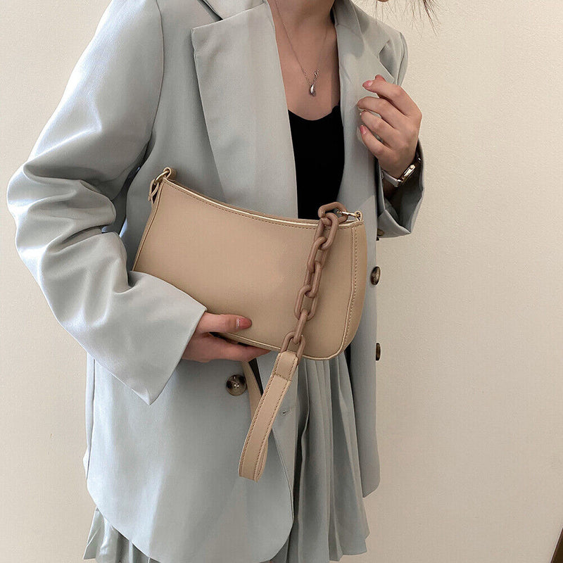 Women Solid Evening Clutch Shoulder Handbags PU Leather Totes Bags (Khaki)
