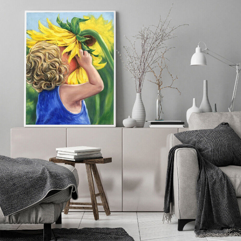 Sunflowers Girl Oil Painting By Numbers DIY Frameless Art Picture On Canvas