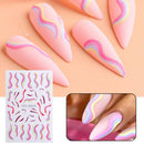 Nail Art Stickers Decals Transfers Pink Wavy Swirls Manicure Lines Abstract V2O4