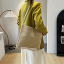 Women Beach Handbags Large Capacity Shoulder Straw Leather Totes (White)