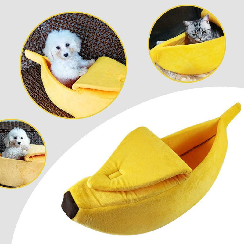Cute Banana Shape Pets Bed House Warm Cat Nest Dog Mat Kennel (Yellow S)