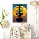 DIY Digital Picture Sunset Vessel Frameless Oil Painting By Number Handicraft