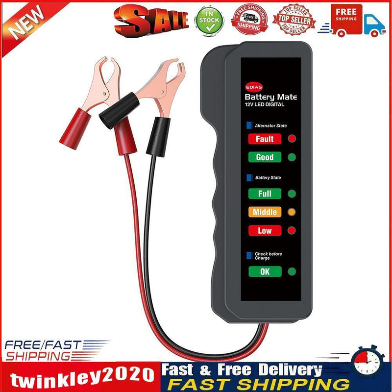 12V Car Battery Tester Digital Alternator 6 LED Lights Car Diagnostic Tool Newly