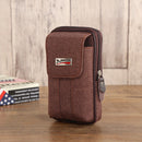 Men Canvas Mobile Phone Bags Double-layer Zipper Fanny Pack (Dark Coffee)