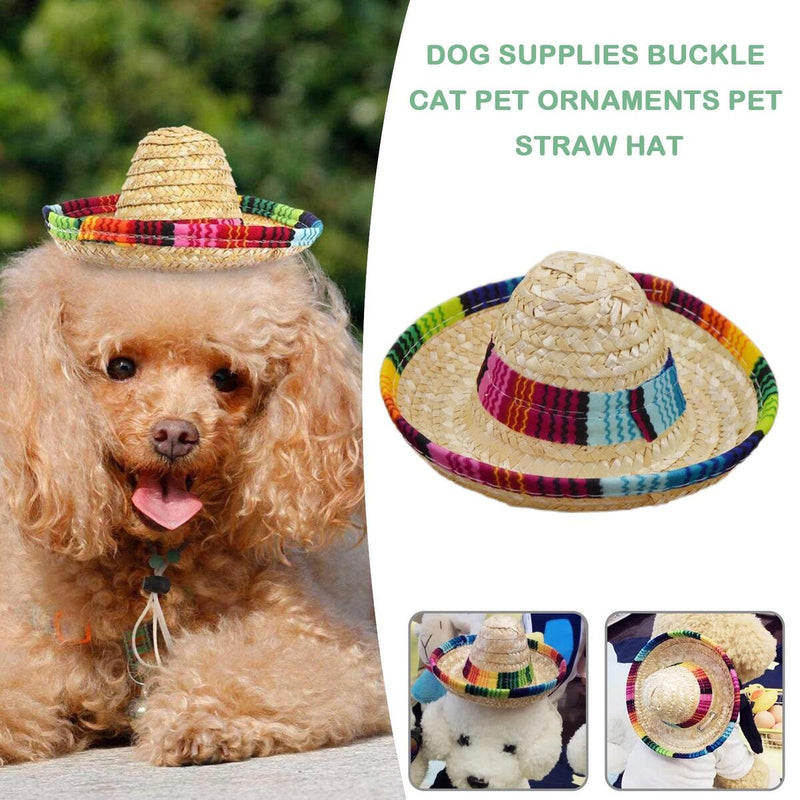 Costume Dog Supplies Sombrero Pet Straw Hat Pet Ornaments Mexican Straw Cap&