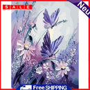 Frameless Painting By Numbers DIY Purple Butterfly Flowers Hand Painted Picture