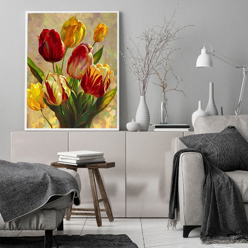 Canvas Paint By Numbers Tulips Flower Oil Hand Painted Drawing Kit Home Decor