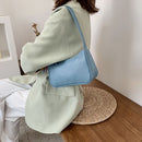 Soft PU Leather Women Underarm Bag Solid Color Casual Shoulder Bag (Blue)