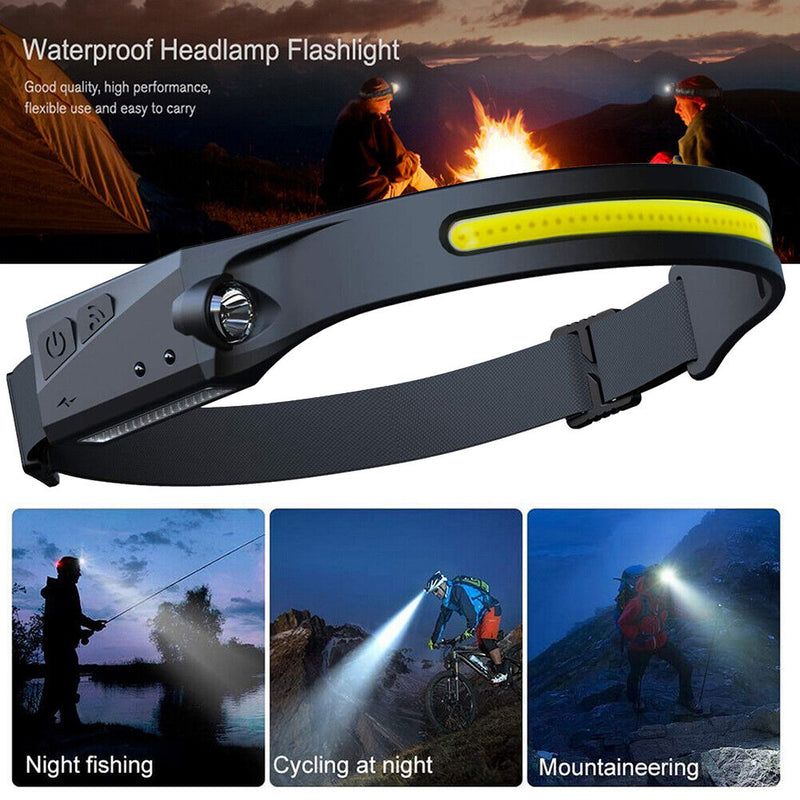 2x COB LED Headlamp Sensor Headlight Flashlight Rechargeable Outdoor Work Light