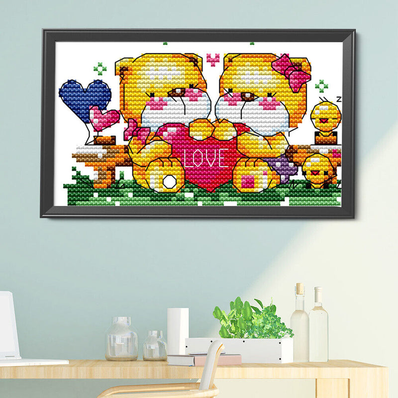 14CT DIY Baby Bear Stamped Partial Cross Stitch Kit Art Embroidery Handicraft