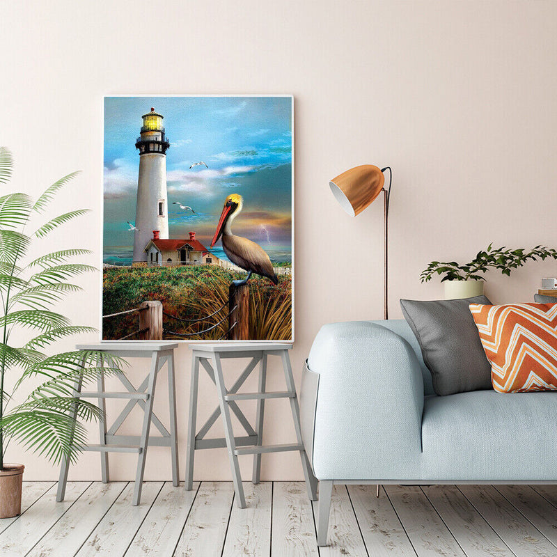 Handpainted DIY Bird and Lighthouse Oil Paint by Numbers Pictures Craft Kit