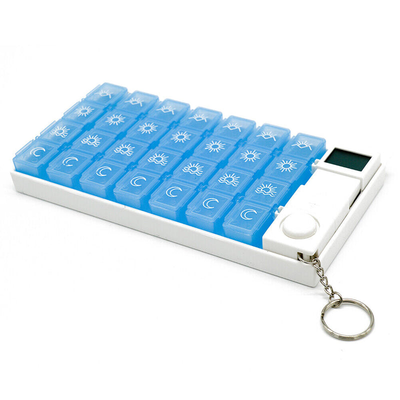 Electronic Medicine Storage Timer Tablet Container Weekly 28-Grid Pill Disp