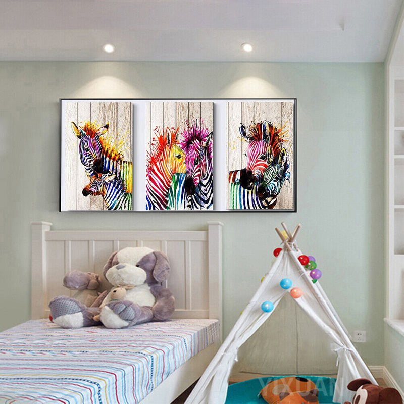 3 Panels Color Zebra Oil Paint By Number DIY Animal Picture Home Decoration G
