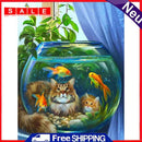 5D DIY Diamond Painting Aquarium Cat Full Round Drill Mosaic Art Picture Kits