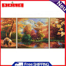3 Panels Fall Forest Animals Oil Paint By Numbers Kits DIY Handpainted on Canvas