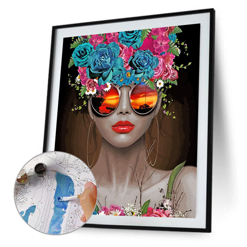 #A Girl with Flower Oil Paint By Number Kit DIY Frameless Drawing Picture for